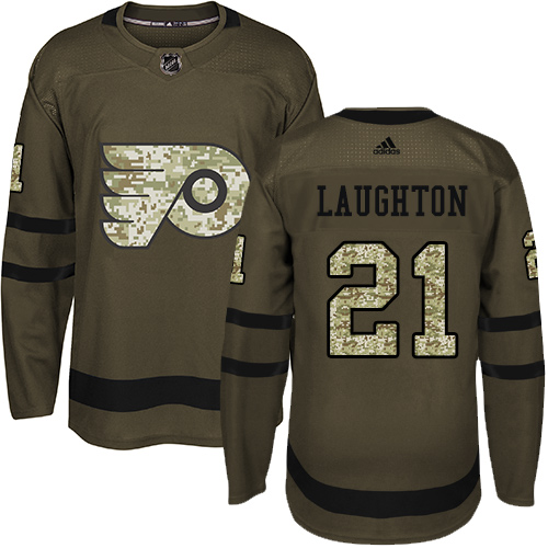 Adidas Flyers #21 Scott Laughton Green Salute to Service Stitched NHL Jersey